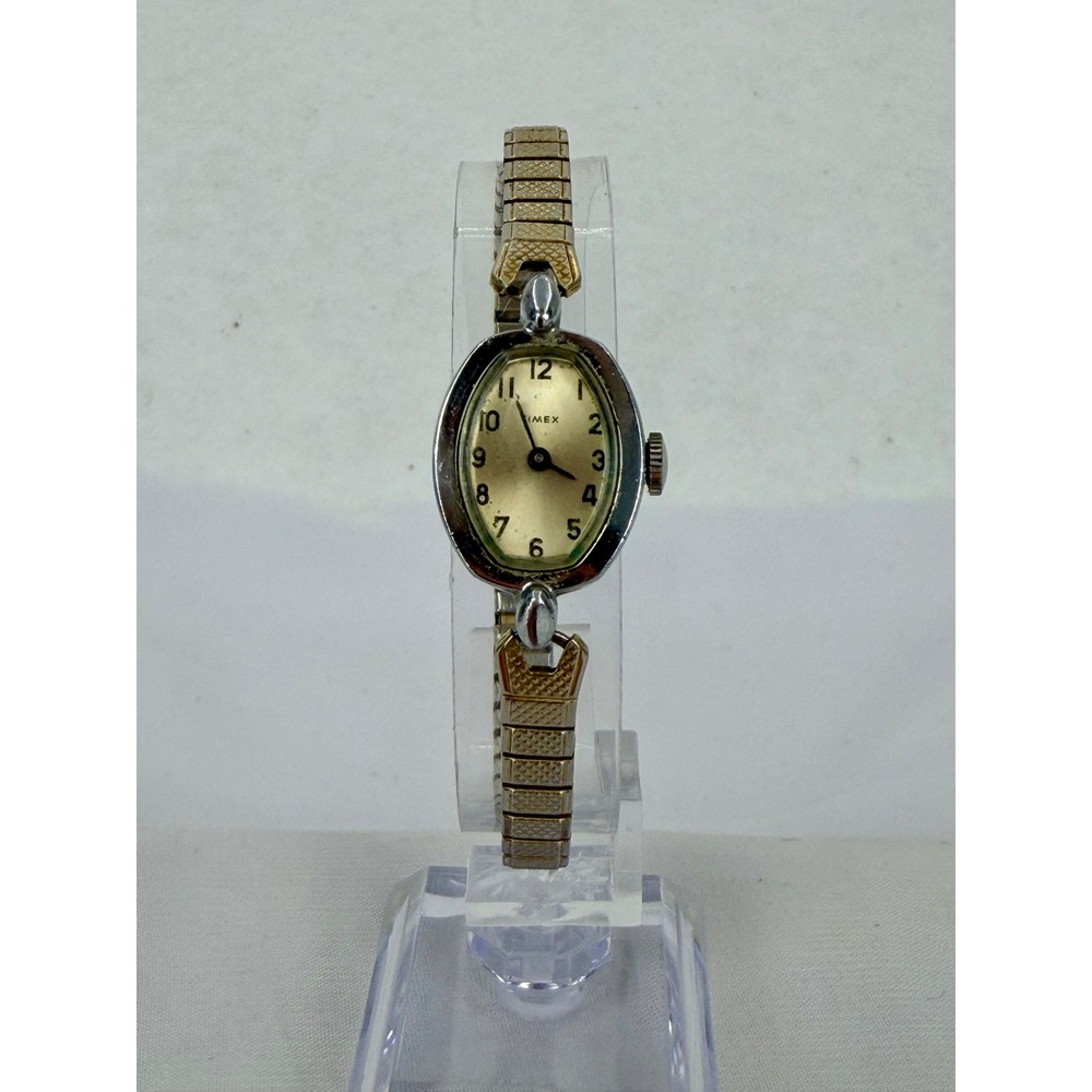 Vintage Timex Womens Manual Wind Watch Oval Face Two Tone Expansion Band